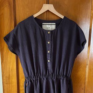 notPerfectLinen SYDNEY front snap linen dress Eggplant Size: M/L